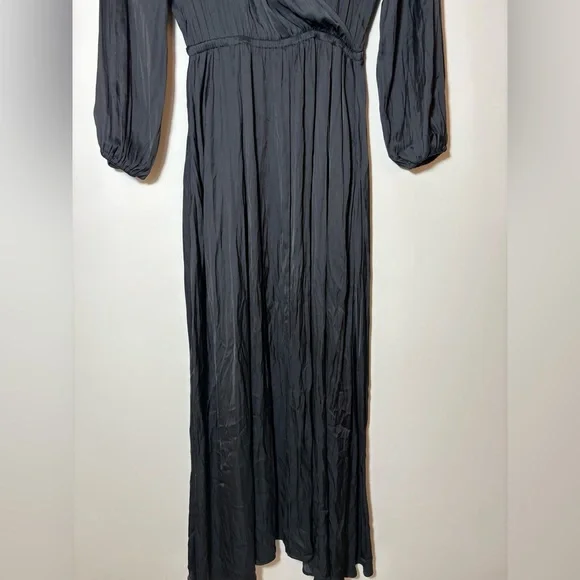 Zadig & Voltaire Black Long Wrap Maxi Evening Long Sleeve Satin Dress Size SM - Picture 4 of 9